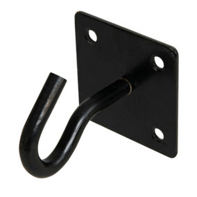 50mm BLACK Steel Hook on Face Plate Outdoor Wire Rope Lashing Cable Wall Mount