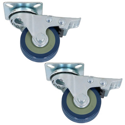 50mm Braked Swivel Castor Wheels Trolley Furniture Rubber Solid Wheel 2pk