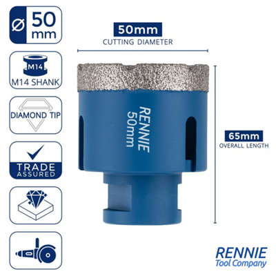 2 Inch (50mm) Masonry Hole Saw – Diamond Tipped Drill Bit For Stone, Granite, Tile – 65mm Depth