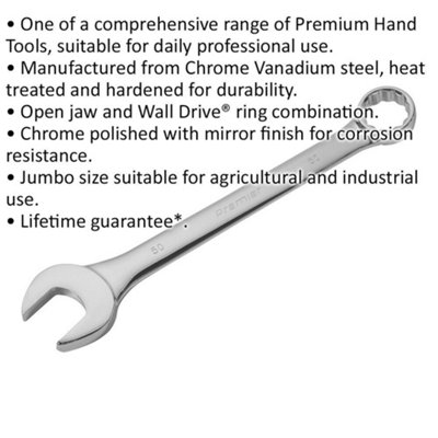 50mm Extra Large Combination Spanner - Durable Open Ended & 12 Point Metric Wrench for Heavy-Duty Use