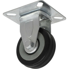 50mm Fixed Plate Castor Wheel - Durable Rubber with Steel Centre - 18mm Tread