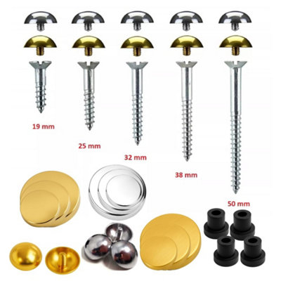 Brass Mirror Screws - Polished Gold Decorative Mirror Nails With Safety Washers, 4 Pack