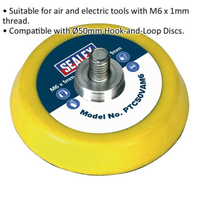 50mm Hook and Loop Backing Pad - M6 x 1mm Thread - Angle Grinder Backing Disc