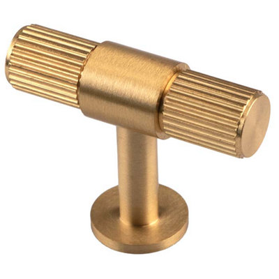 50mm Satin Brass Reeded T-Bar Knob