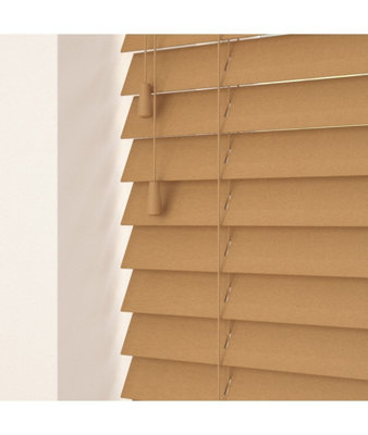 50mm Slat Light Oak Real Wood Venetian Blind With Strings 120cm Drop 55cm Wide