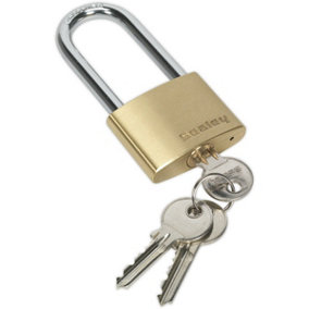 50mm Solid Brass Padlock 8mm Hardened LONG SHACKLE - 3 Keys Security Unit Lock