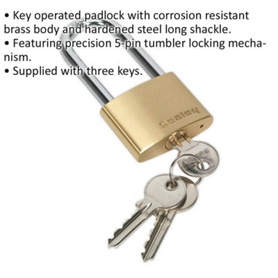 50mm Solid Brass Padlock with 8mm Long Shackle and 3 Keys - Ultimate ...