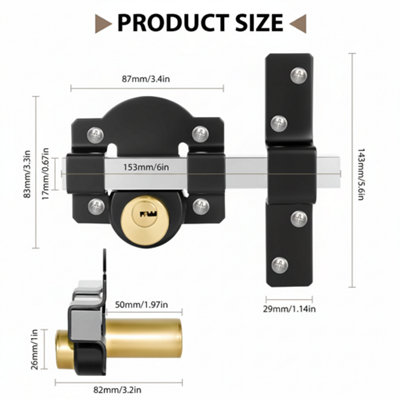 50mm Stainless Steel Double Sided Long Throw Gate Door Lock with 5 Keys