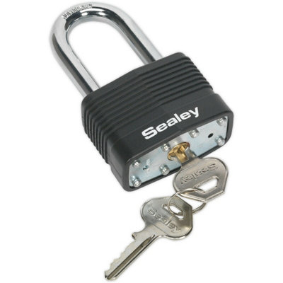 50mm STEEL BODY Padlock 8mm Hardened LONG SHACKLE - 2 Key Security Unit ...