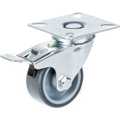 50mm swivel/brake castor with grey TPR-rubber on polypropylene centre wheel