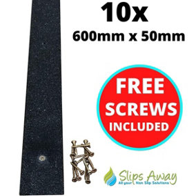 50mm Wide Non-Slip Anti-Skid Decking Strips - Safety and Style for Outdoor Space - Black - slips Away -  1000mmx50mm - x10 pcs