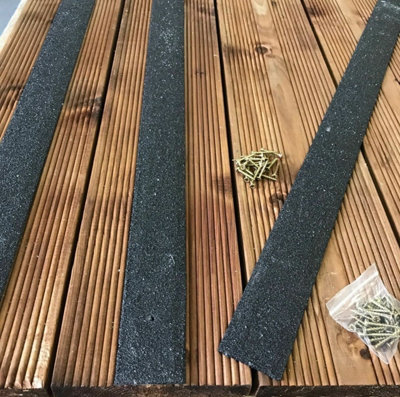 50mm Wide Non-Slip Anti-Skid Decking Strips - Safety and Style for Outdoor Space - Black - slips Away -  1000mmx50mm - x10 pcs