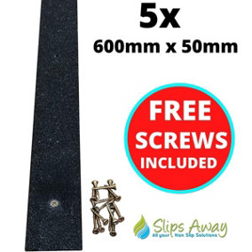 50mm Wide Non-Slip Anti-Skid Decking Strips - Safety and Style for Outdoor Space - Black - slips Away -  1000mmx50mm - x5 pcs