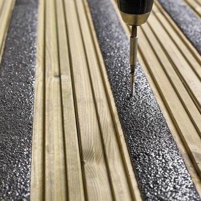 50mm Wide Non-Slip Anti-Skid Decking Strips - Safety and Style for Outdoor Space - Black - slips Away - 600mmx50mm - x18 pcs