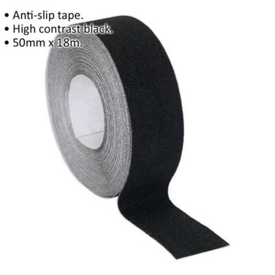 50mm x 18m Black Anti Slip Tape - Slippery Wet Steps Surfaces Self Adhesive Roll