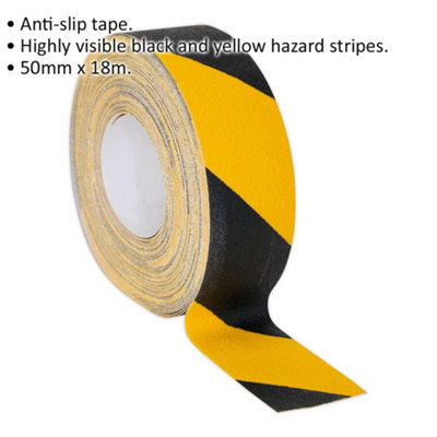 50mm x 18m Black & Yellow HAZARD Anti Slip Tape Roll Slippery Surfaces Adhesive