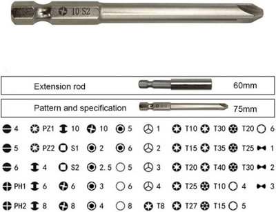 50pc S2 Hex Bit Set Torx Screwdriver Sets Repair Kits 75mm Long ...