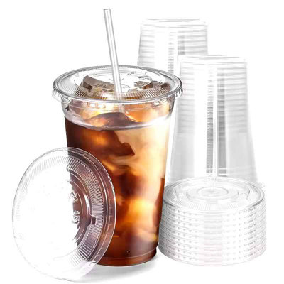 50PCS 16oz Plastic Cups with Disposable Cold Drink Cups for Iced Coffee ...