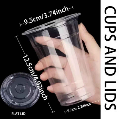 50PCS 16oz Plastic Cups with Disposable Cold Drink Cups for Iced Coffee ...