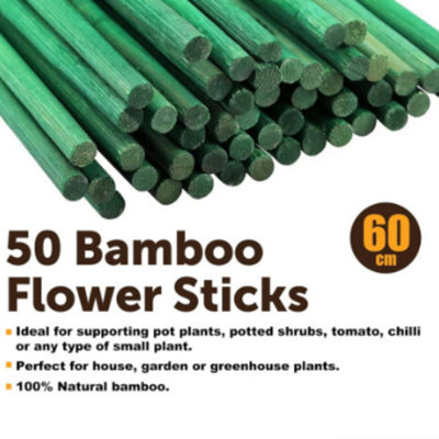 50Pcs Green Plant Support Sticks 60cm / 24 inch Bamboo Plant Stakes ...