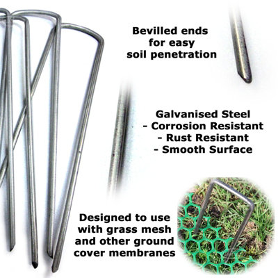 50pcs Metal Galvanised U Pins for Artificial Grass Mesh Turf Mat with a bevilled edge