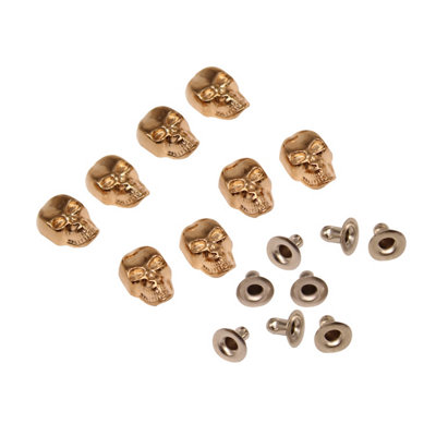 50pcs Metal Skull Head Rivets Studs with Back Pin for Jackets, Bags, Gold - 8mm x 13mm