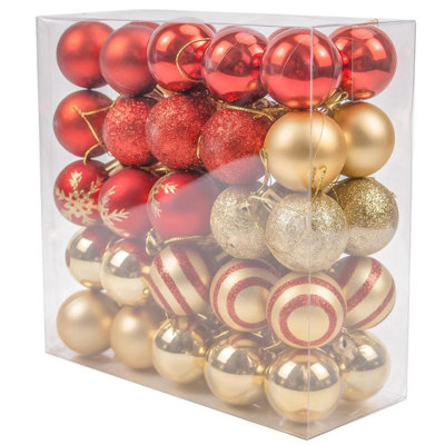 50Pcs Mini Christmas Ball Ornament 4cm, Red, Gold Small Xmas Tree ...