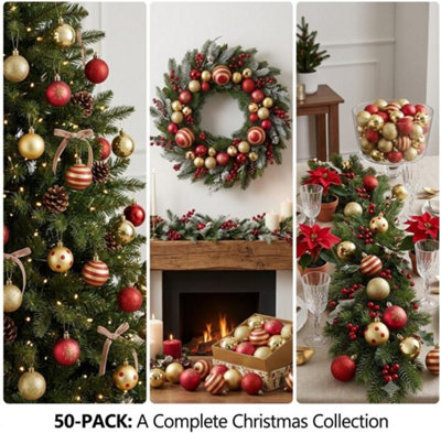 50Pcs Mini Christmas Ball Ornament 4cm, Red, Gold Small Xmas Tree ...