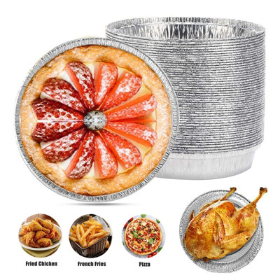 50PCS Round Aluminium Foil Tray Pie Dish Disposable Baking Catering ...