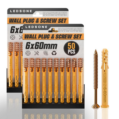 50pcs X 2Pack Screws And Wall Plugs Set 6 x 60mm Set
