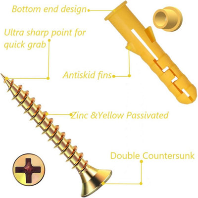 50Pcs x 2PK Wall Plugs and Screw Set 10mm x 80mm Raw Plugs with Screws Masonry plugs and Screws set
