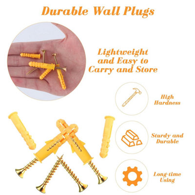 50Pcs x 2PK Wall Plugs and Screw Set 10mm x 80mm Raw Plugs with Screws Masonry plugs and Screws set
