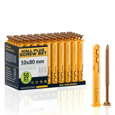 50Pcs Yellow 10x80mm Wall Anchors & Expansion Plastic Wall Plugs with ...