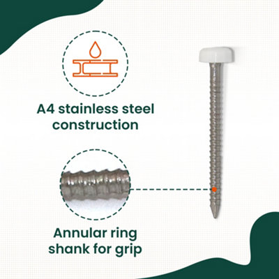 thumbnail image 2 of 1000 X White UPVC 30mm Poly Top Pins – Plastic Headed Fascia Nails – Made In UK 2 of 4