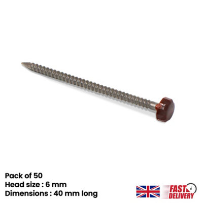 50pk UPVC Panel Pins 40mm Poly Top Pins Nails Plastic Headed Fascia ...