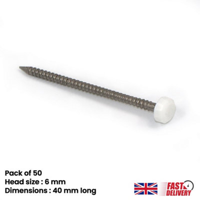 50pk UPVC Panel Pins 40mm Poly Top Pins Nails Plastic Headed Fascia ...