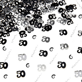 50th Birthday Confetti Black & Silver 1 pack x 14 grams birthday decoration Foil Metallic 1 pack