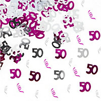 50th Birthday Confetti Pink & Silver 1 pack x 14 grams birthday decoration Foil Metallic 1 pack