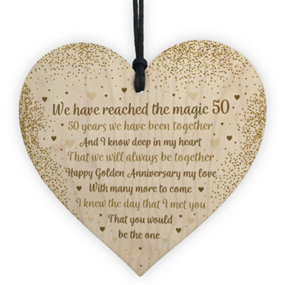 50th Wedding Anniversary Gift For Husband Wife Wooden Heart 50th 