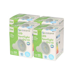 50w Equivalent Brightness GU10 5w LED Spotlight - Day White - Pack of 4