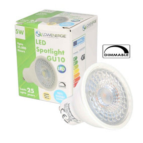 50w Equivalent Brightness GU10 5w LED Spotlight - Warm White - Dimmable