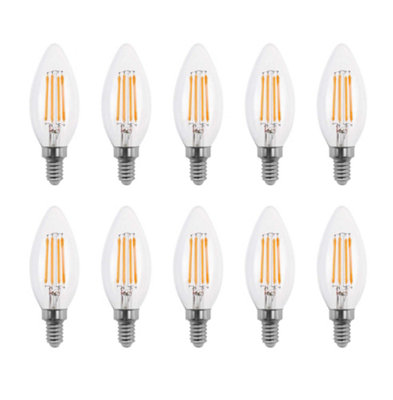 50w Equivalent LED Candle Filament Light Bulb E14 SES 3.5w LED - Warm White - Pack of 10