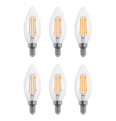 50w Equivalent LED Candle Filament Light Bulb E14 SES 3.5w LED - Warm White - Pack of 6