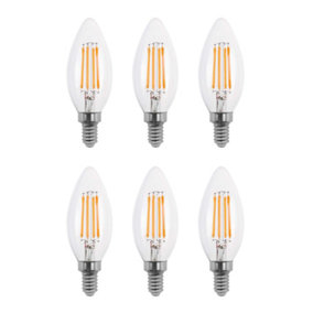 50w Equivalent LED Candle Filament Light Bulb E14 SES 3.5w LED - Warm White - Pack of 6