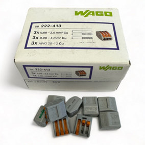 50x 3 Way WAGO 222-413 Series Reusable Electrical Wire Cable Connectors Compact