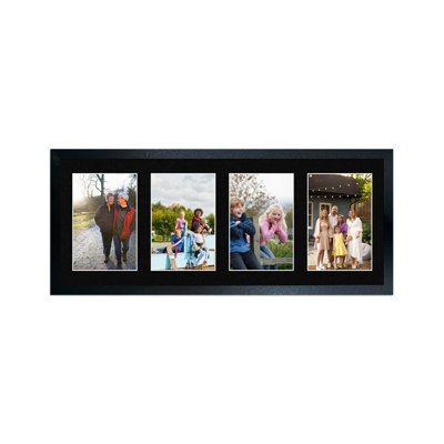 50X20CM Black Sleek Multi Photo Frame with Black Mount - Holds 4 ...
