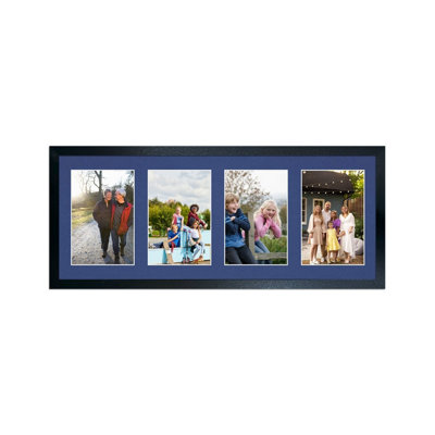 50X20CM Black Sleek Multi Photo Frame with Blue Mount - Holds 4 ...