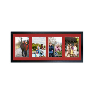 50X20CM Black Sleek Multi Photo Frame with Crimson Mount - Holds 4 ...