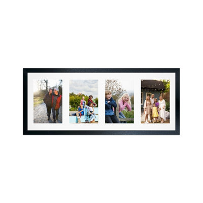 50X20CM Black Sleek Multi Photo Frame with White Mount - Holds 4 ...