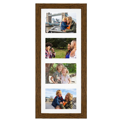 50X20CM Dark Oak Modern Multi Photo Frame with White Mount - Holds 4 ...